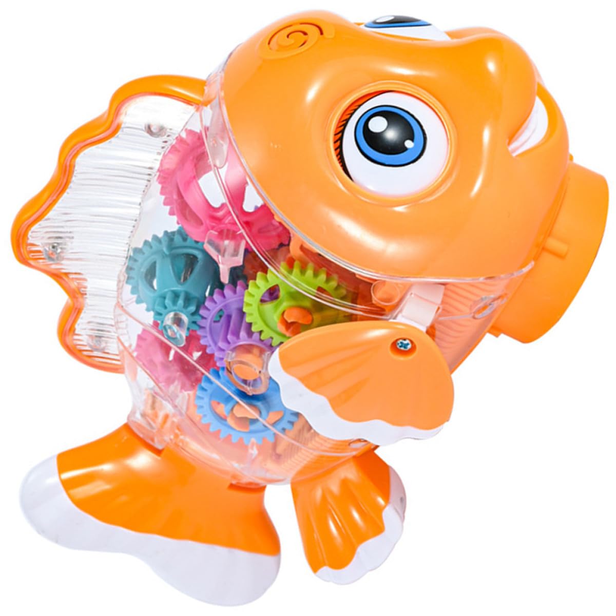 Gear Fish Toy Car with Cartoon Lights and Sound for Toddlers 1-3 Years Battery Operated Moving Gear Toy Set with Screwdriver for Early Learning and Play