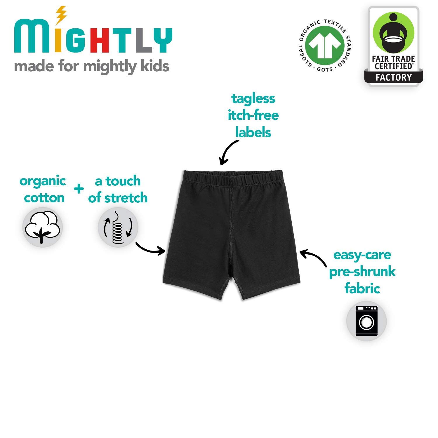 Mightly Cartwheel Shorts Mädchen | 95% weiche Bio-Baumwolle mit einem Hauch von Stretch | Basic Unterhosen für Kinder | 3er Pack