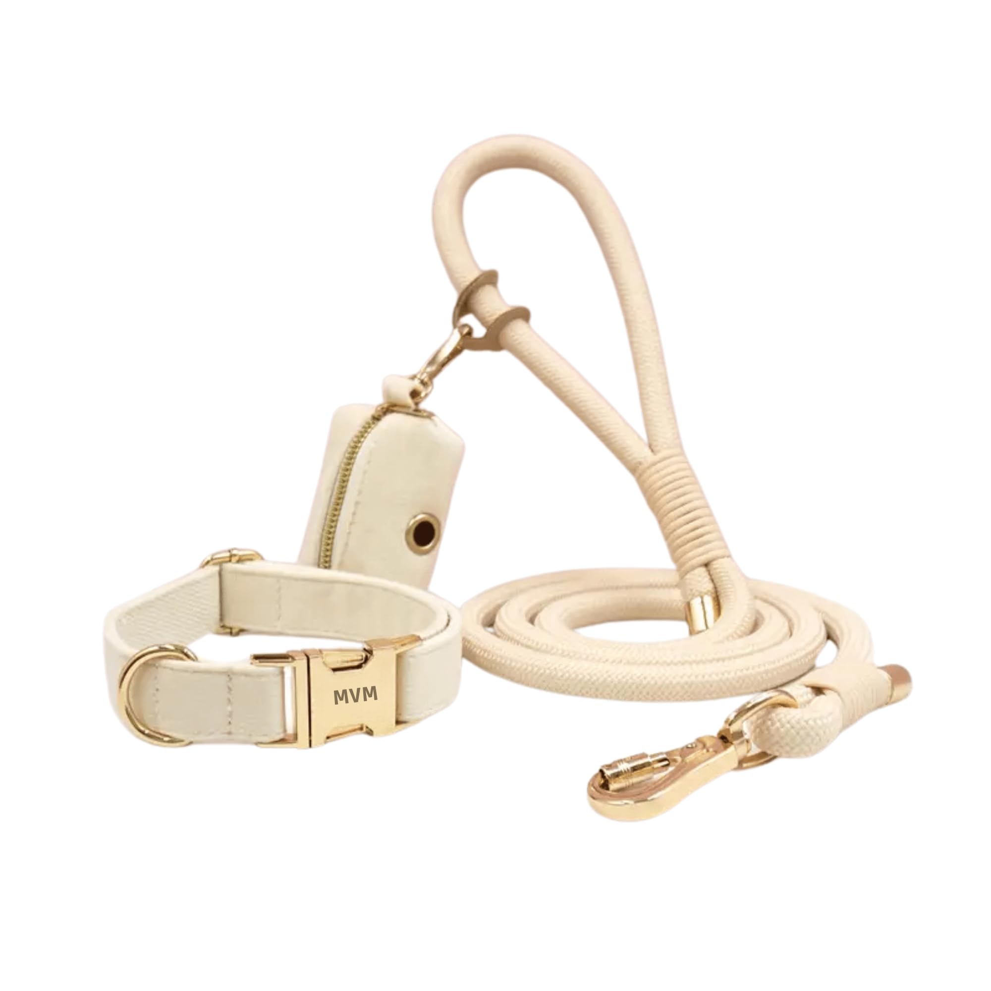 MVM Hundeleine Halsband Kotbeutel Set – Verstellbares Samt-Halsband mit 1,5 m Leine & Kotbeutelhalter – Robustes Hundezubehör für kleine & große Hunde – Grösse XS