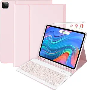 New iPad Pro 12.9 2022(6th Gen)Case with Keyboard for iPad 12.9-inch 4th/5th/3rd Generation 2020/2021/2018 with Smart Magic Wireless Keyboard - Bulit-in Pencil Holder - Auto Sleep/Wake Function, Pink