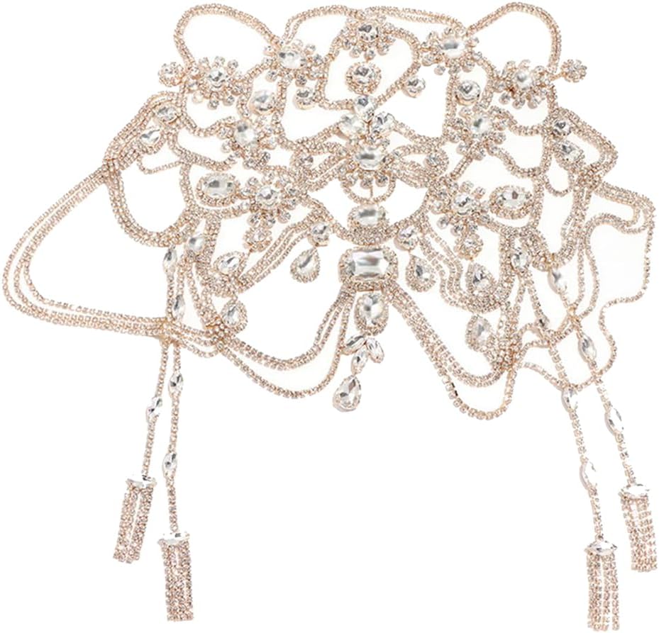 H-013 ウェディング アクセサリー 【華やか マット＆ラインストーン リーフ ヘッドドレス 】ブライダル 髪飾り | ブライダルセレクトショップ  Bliss 豪華なフルラインストーンヘッドチェーンユニークなクリスタルタッセル額ヘッドバンドチェーン装飾ウェディングブライダルプロムヘッドピース