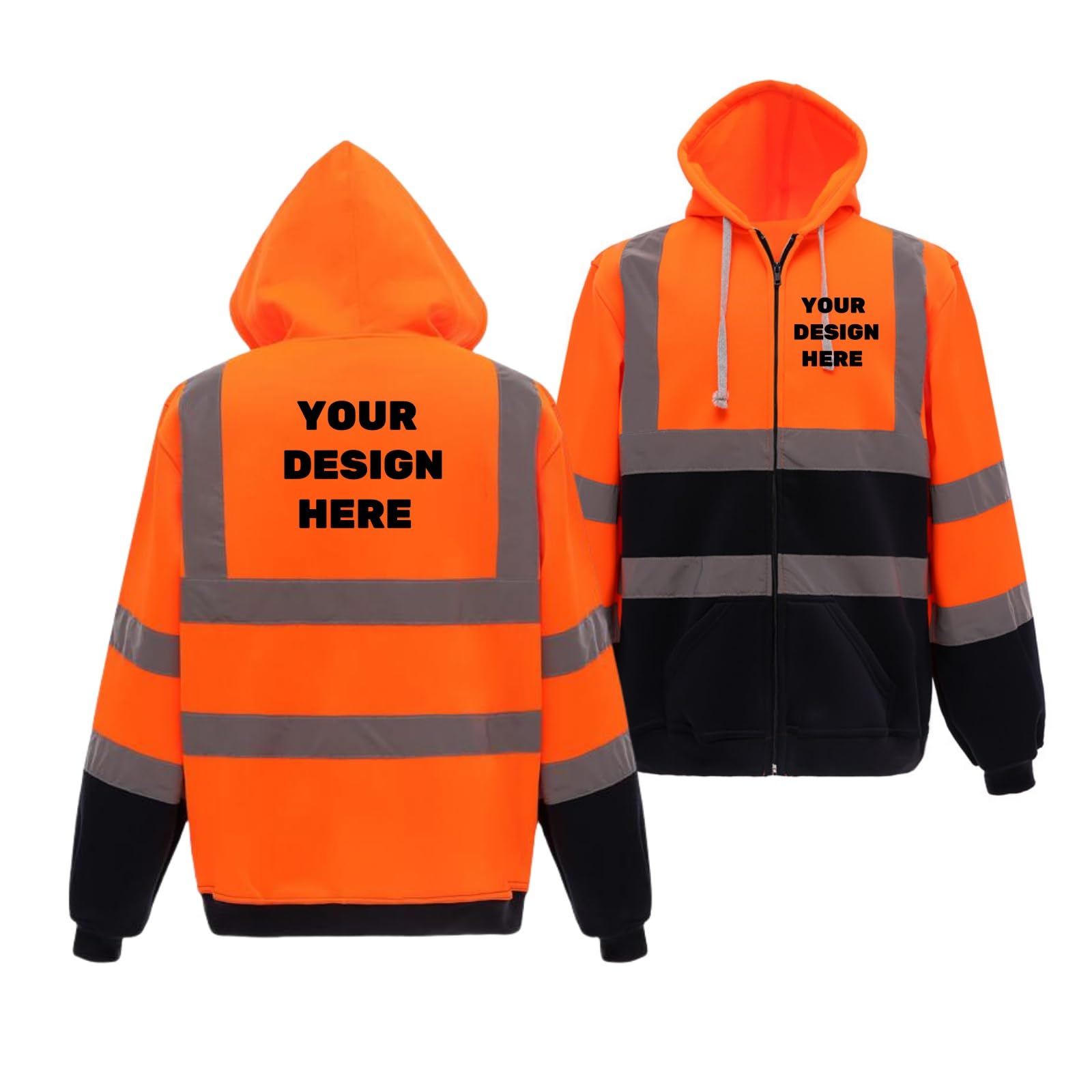 BIJUNDENG Custom Hi Vis Safety Hoodie Jacket Reflective Fleece Full Zip Hoodies Construction Work Jacket