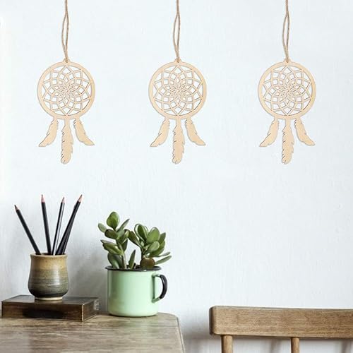 Miniatura 5 de Kit de atrapasueños de madera, 20 piezas innovadoras de madera para atrapasueños, colgante, manualidades, decoración del hogar