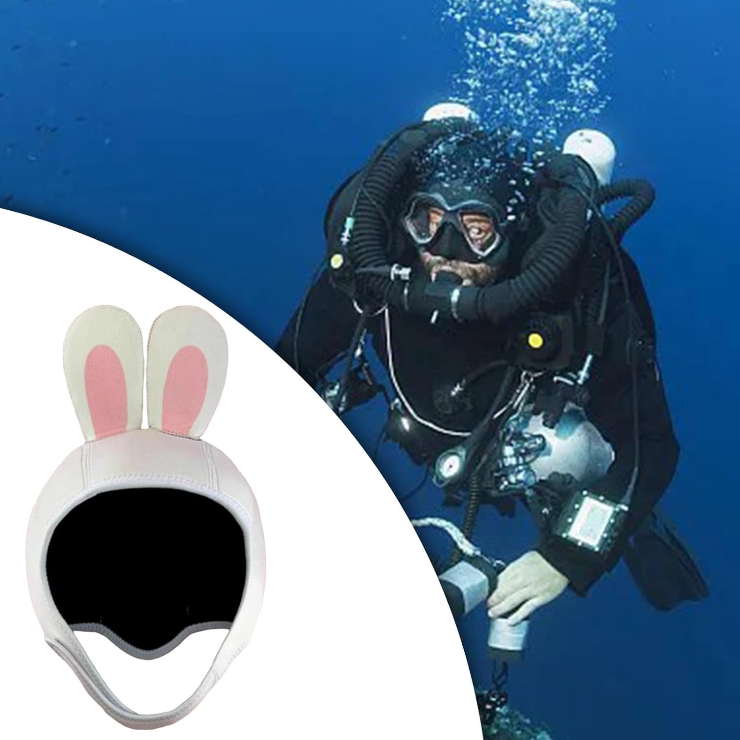 Diving Cap Neoprene Swimming Cap Scuba Diving Hood Chin Strap Surfing Cap Cartoon Bunny Cute Lightweight Material Suitable for Water Sports