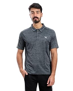 Diadora Polyester Slim-Fit Short Raglan Sleeves Contrasting Logo Polo Shirt for Men
