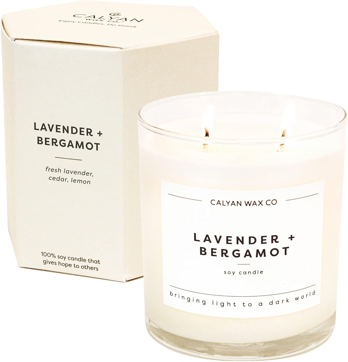 Lavender & Bergamot 2 Wick Scented Candle - 37 Hour Burn | Made in the USA Luxury Clean Soy Wax Candles - Long Lasting Large Glass Jar Candle for Home - 2 Wicks - 8.8oz