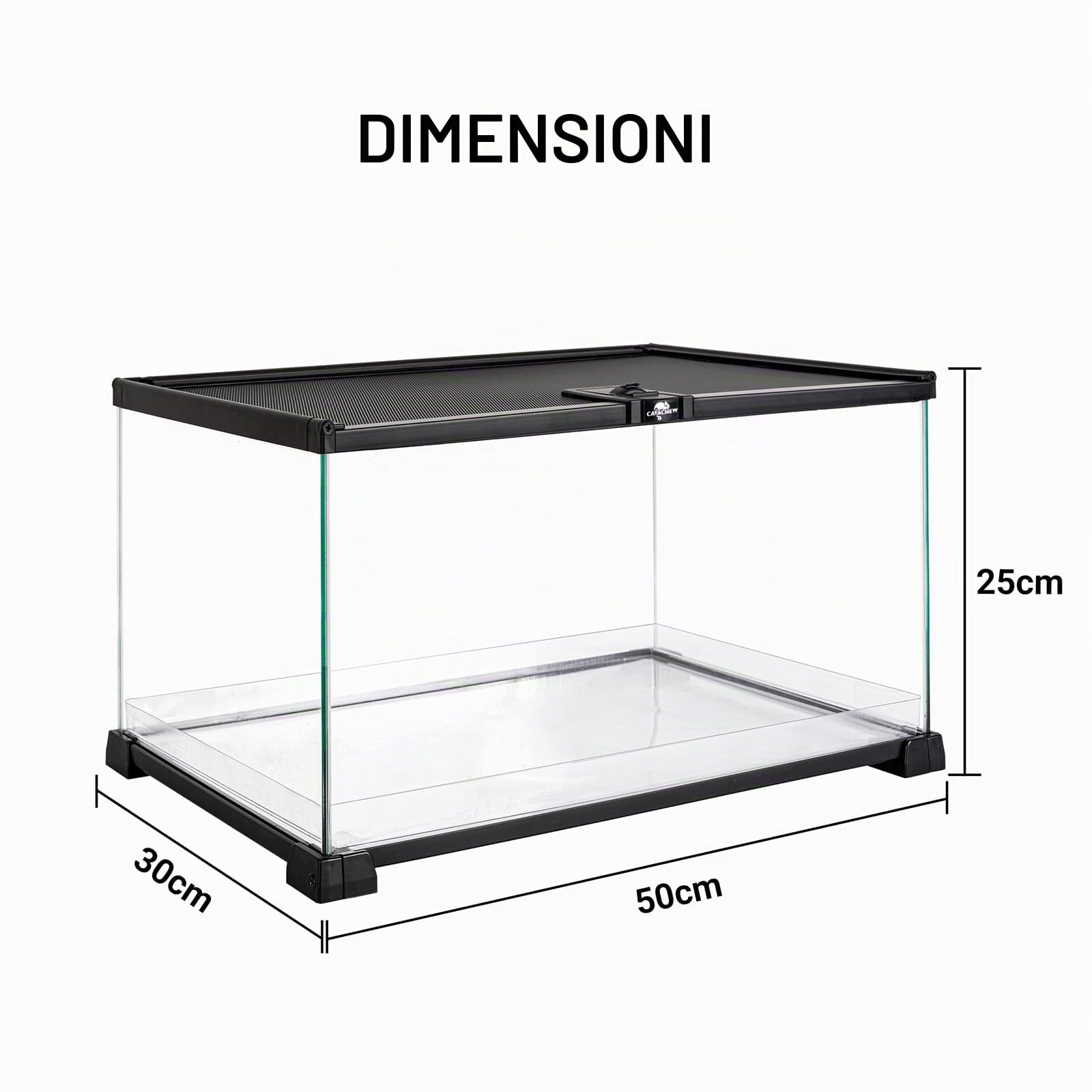 Terrari per rettili e anfibi, terrario 50 x 30 x 20 cm, terrario in vetro per tartarughe, barbagame, criceti, ventilazione superiore a 360°