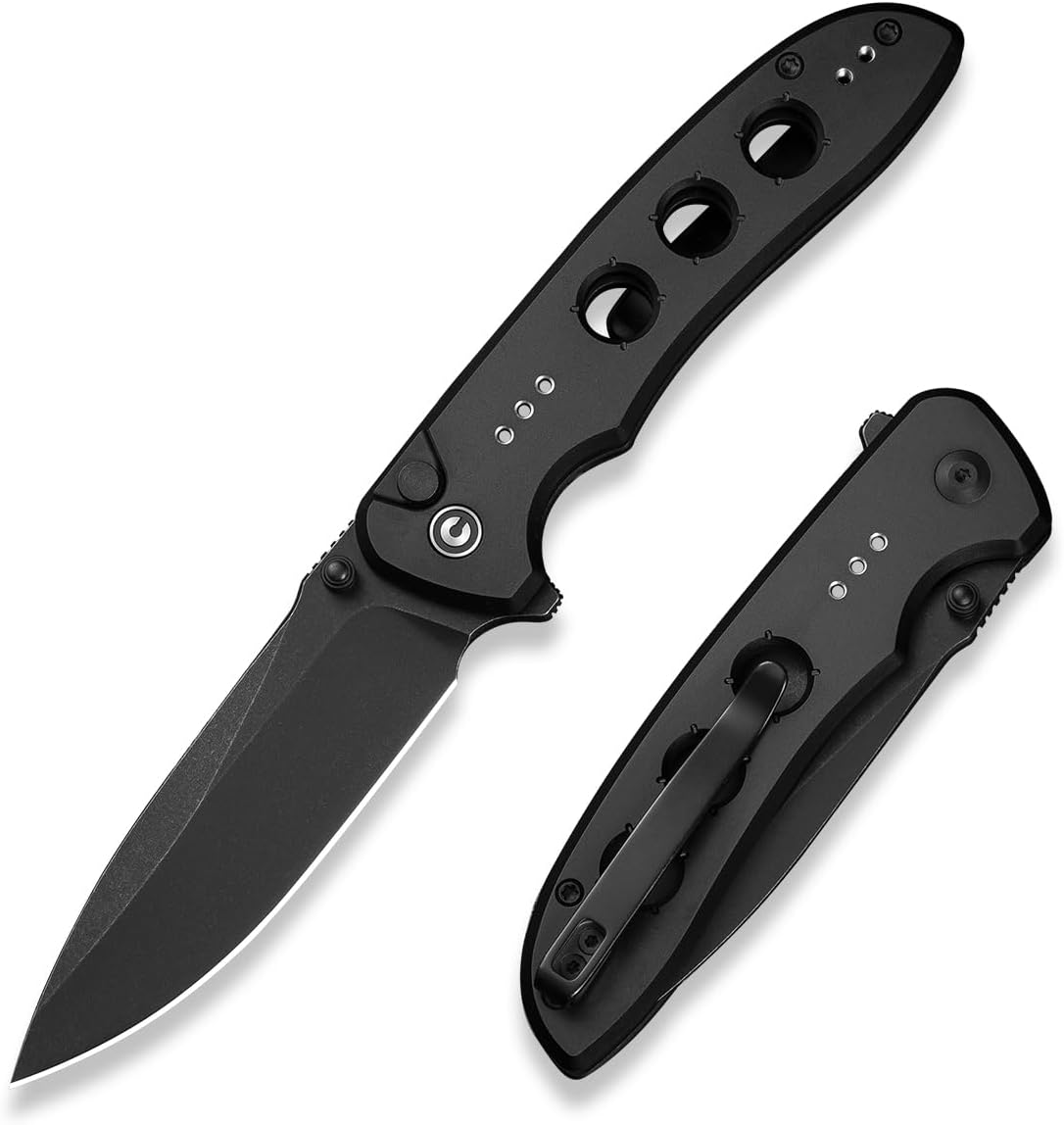 Hyperpulse Pocket Folding Knife, 3.5" 14C28N Blade Lightweight Aluminum Handle, Flipper EDC Knife with Clip for Outdoor Camping Hiking Fishing C23087A-1 (Black)