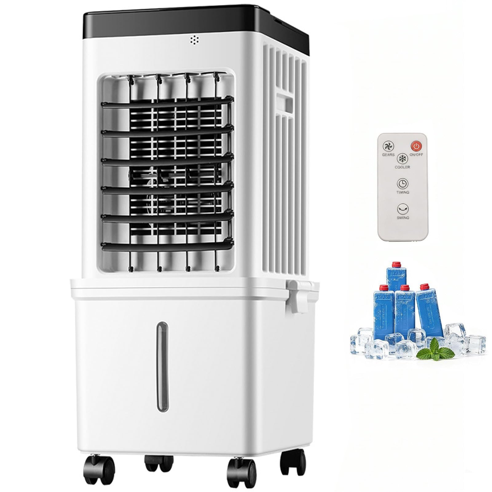 Aire Acondicionado Portatil sin Tubo Exterior, Tanque de Agua de 15L 4 Cristales de Hielo 3 Potentes Velocidades de Ventilador Air Conditioner Cooler Fan
