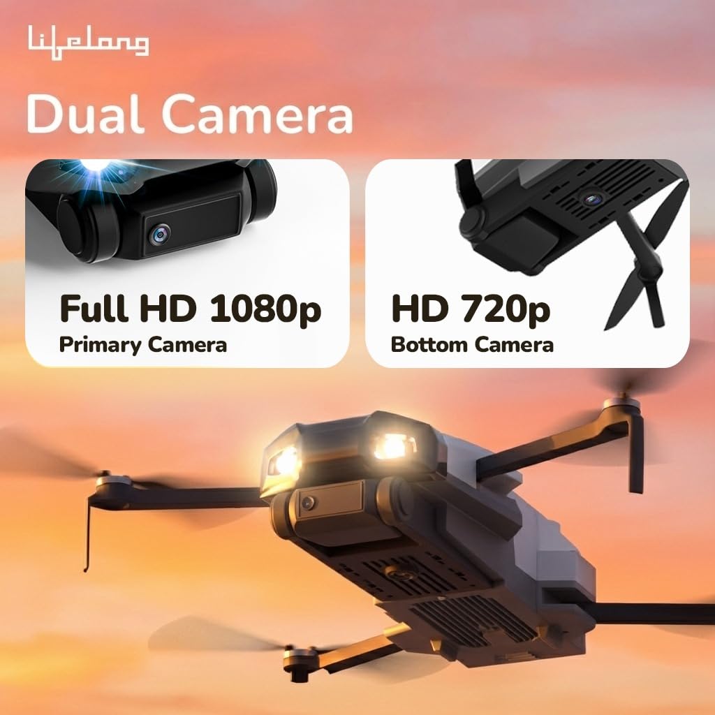 Lifelong Kids Drone with Dual Camera, Altitude Hold, 2x1300mAh (15 Min Each/30 Min Total), 1080P & 720P, Nabhyan App & Remote, 360° Flip, Headless Mode, 8-12 Yrs (LLCDRR01) 3
