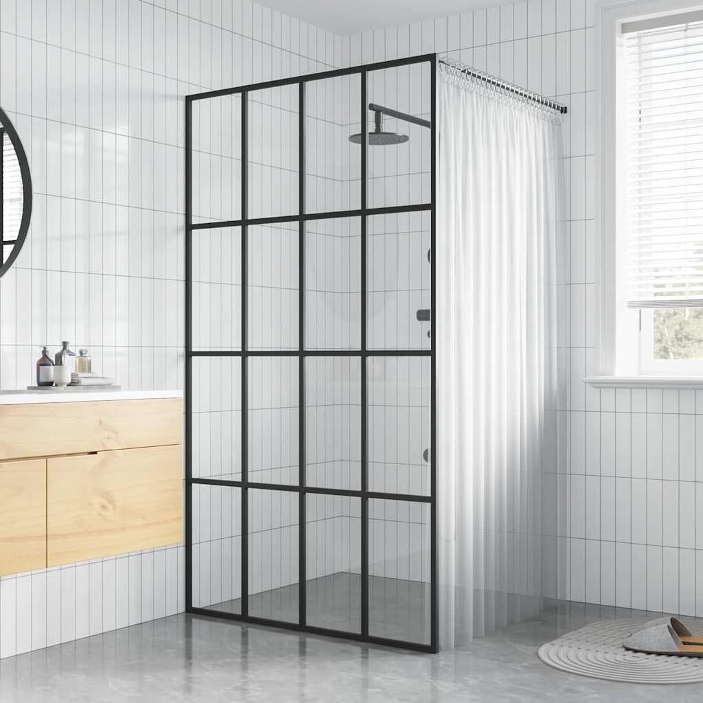 Ścianka prysznicowa Walk-in z przezroczystego szkła bezpiecznego 5 mm 100 x 195 cm z profilem aluminiowym i regulowanym drążkiem podporowym ze stali nierdzewnej do wanny, wnęki, ochrony przed