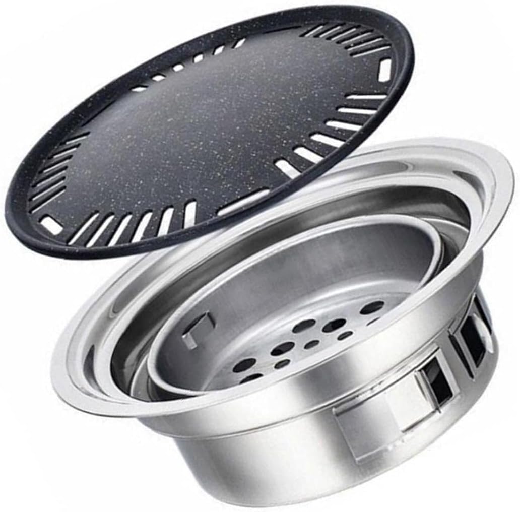 grill, Grill węglowy Okrągły przenośny grill kempingowy do użytku domowego z siatką grillowania, narzędzia na świeżym powietrzu (z grilla)(Baking tray)