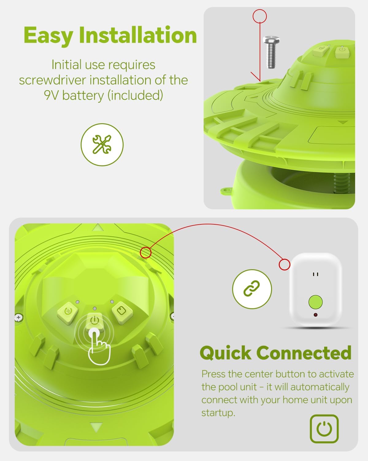 Pool Alarm, 110dB Loud Floating Pool Safety Alarm for Inground & Above Ground Pools | Adjustable Sensitivity, 20'x40' Coverage | Child & Pet Protection, Easy Setup, All Pool Types(Green)