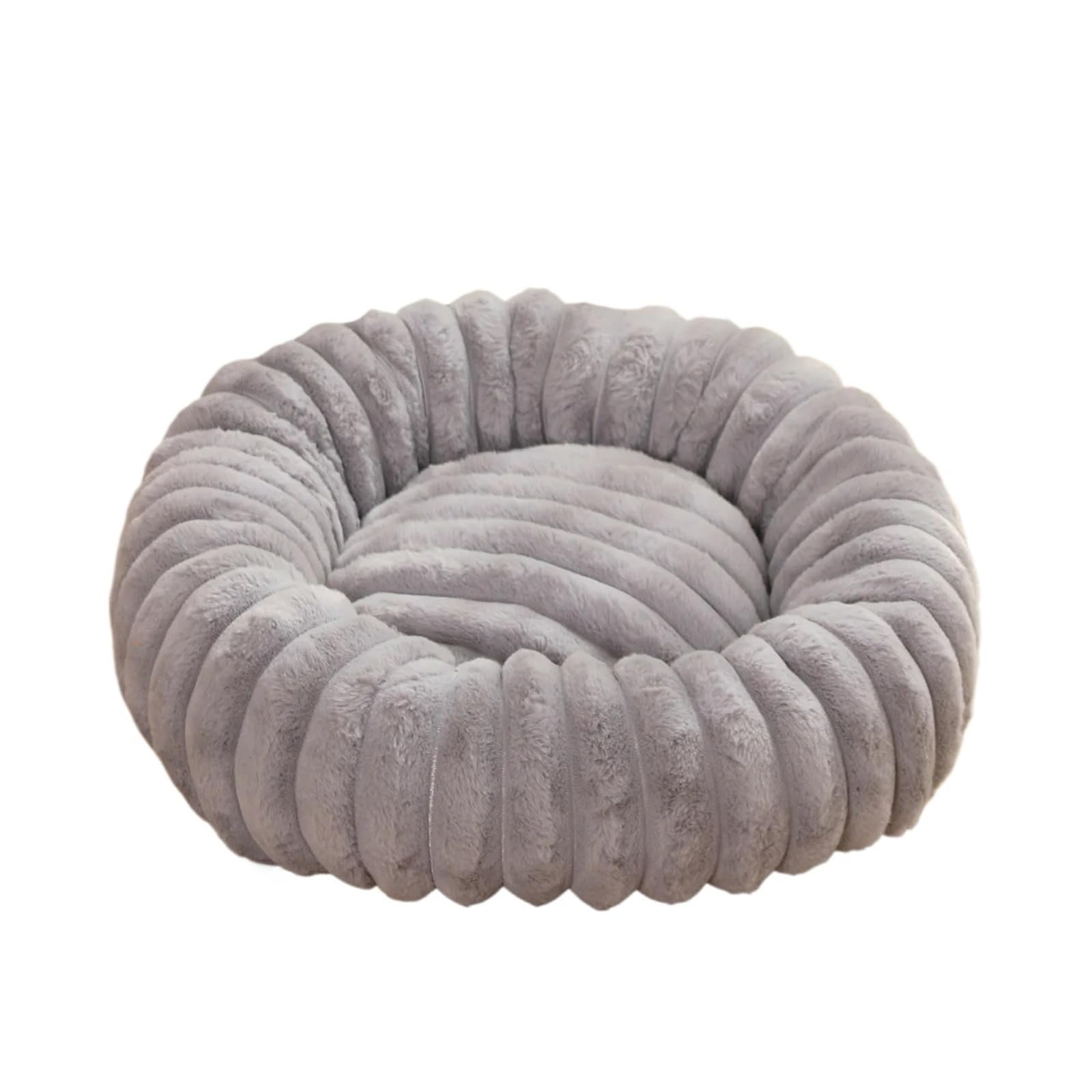 Lit rond pour chat et chien en peluche longue taille L gris 60 cm