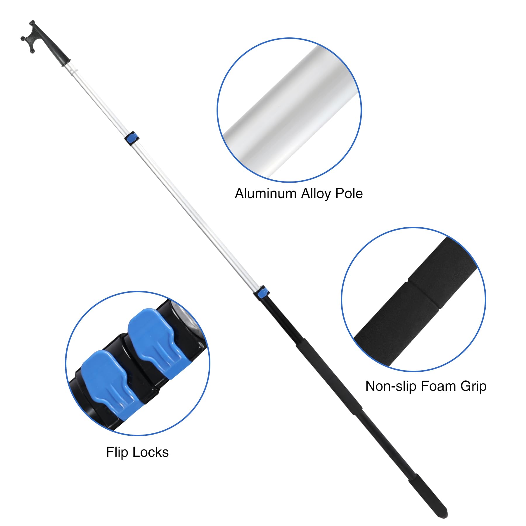 REDCAMP Gancho telescópico para barco, aluminio, extensible, multiusos, ligero, flotante, para barco, accesorios para barcos, 3,6 m, color negro