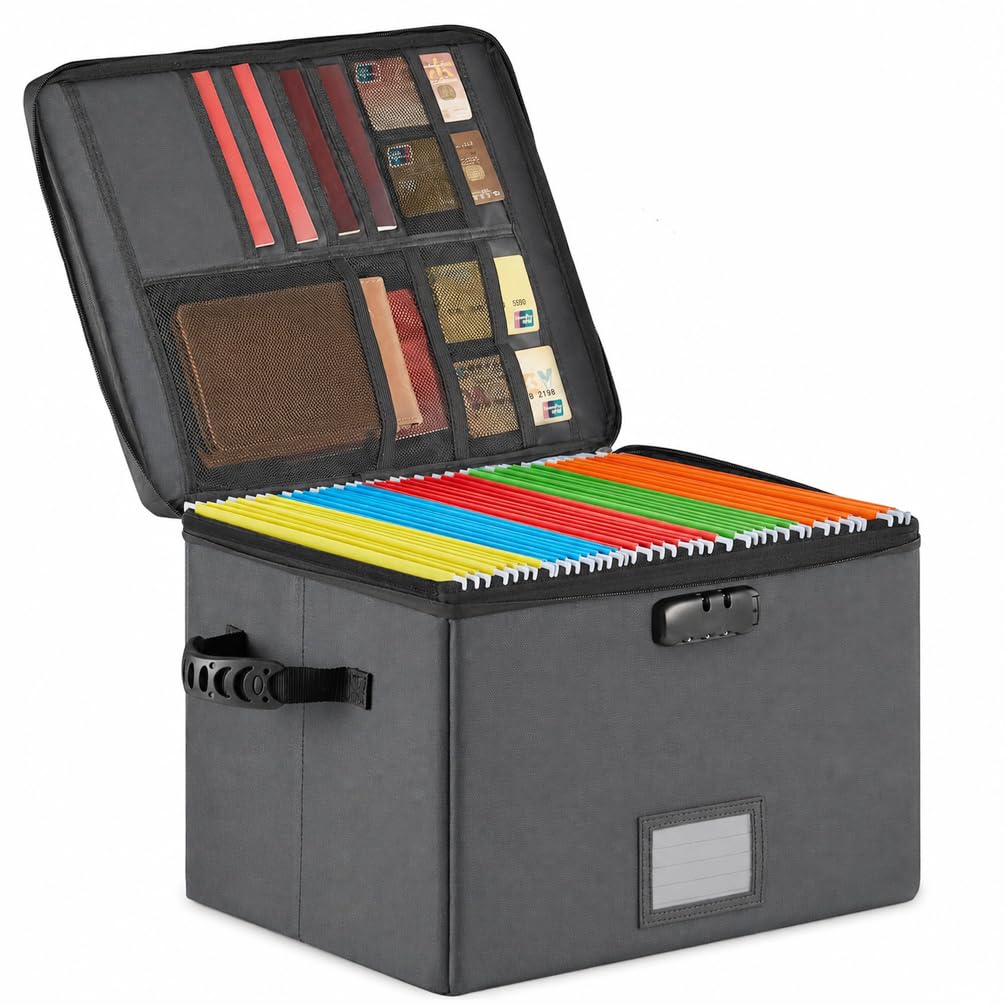 IPARTS EXPERT Fireproof Document Box with Lock, Grey with Suspension Files — image 1
