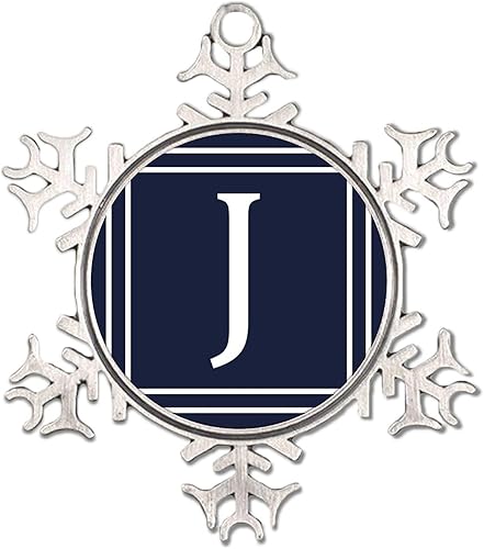 Miniatura 7 de Adornos de copo de nieve con monograma de letra M con inicial, marco con monograma del alfabeto inglés, adorno de Navidad plateado, decoraciones de