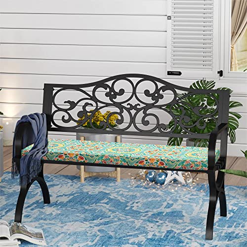 Funhome Outdoor Cushion Covers,42" X 18" X 3", Patio Cushion Covers Replacement For Outdoor Furniture,Water Resistant Patio Bench Loveseat Cushion Covers 1 Pack, Cyan Circle (Covers Only) #TOP1