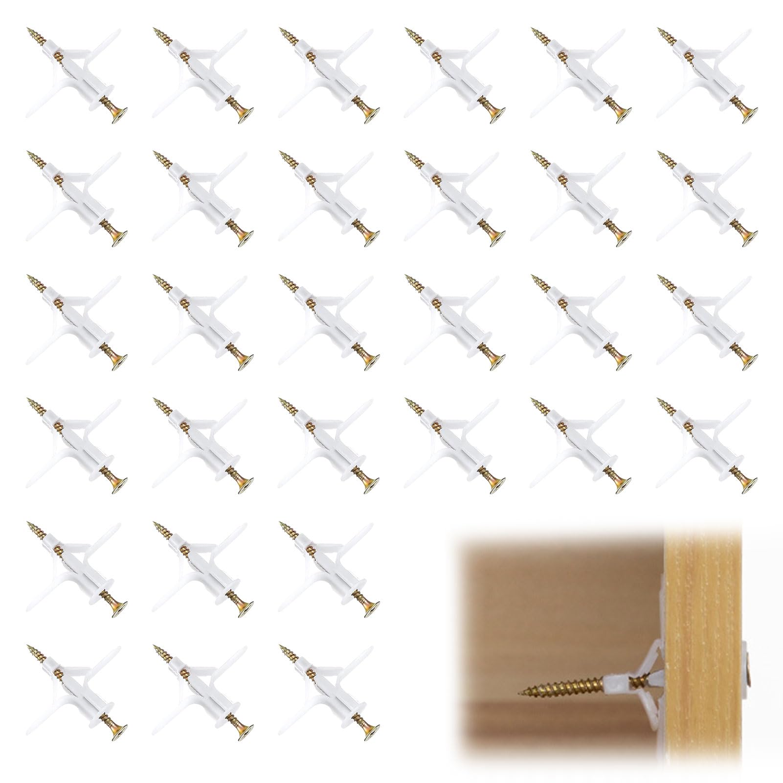 60PCS Wall Plugs for Plasterboard Fixing Set - Plasterboard Screws and Wall Plugs for TV Wall, Curtains, and Decorations
