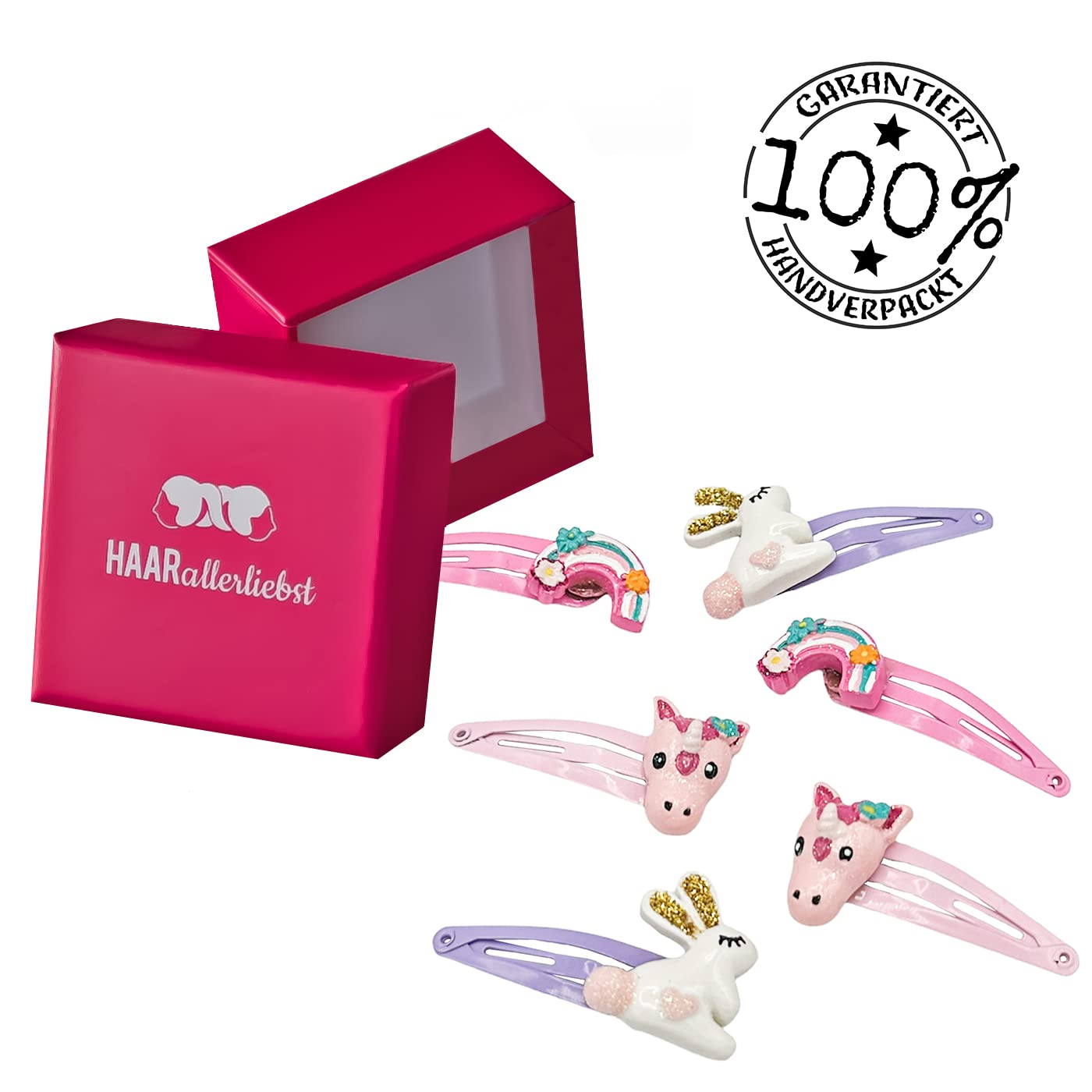 HAARallerliebst Hair Clips Set (6 Pieces, Unicorn, rainbow, rabbit; box colour: pink, 20 count (Pack of 1) - Image 3