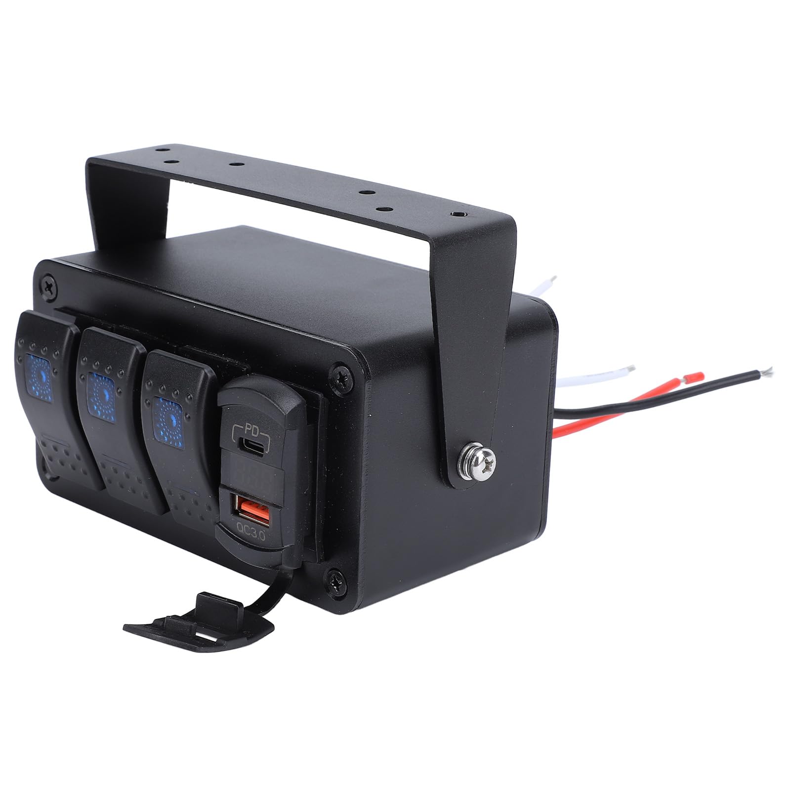 Dilwe Panel Przełączników Kołyskowych 3-krotny, Wodoodporny Panel Przełączników Kołyskowych ze Stopu Aluminium 12 V 24 V z Woltomierzem USB PD Typu C QC3.0, Wstępnie Okablowany 20 A WŁ. WYŁ. dla