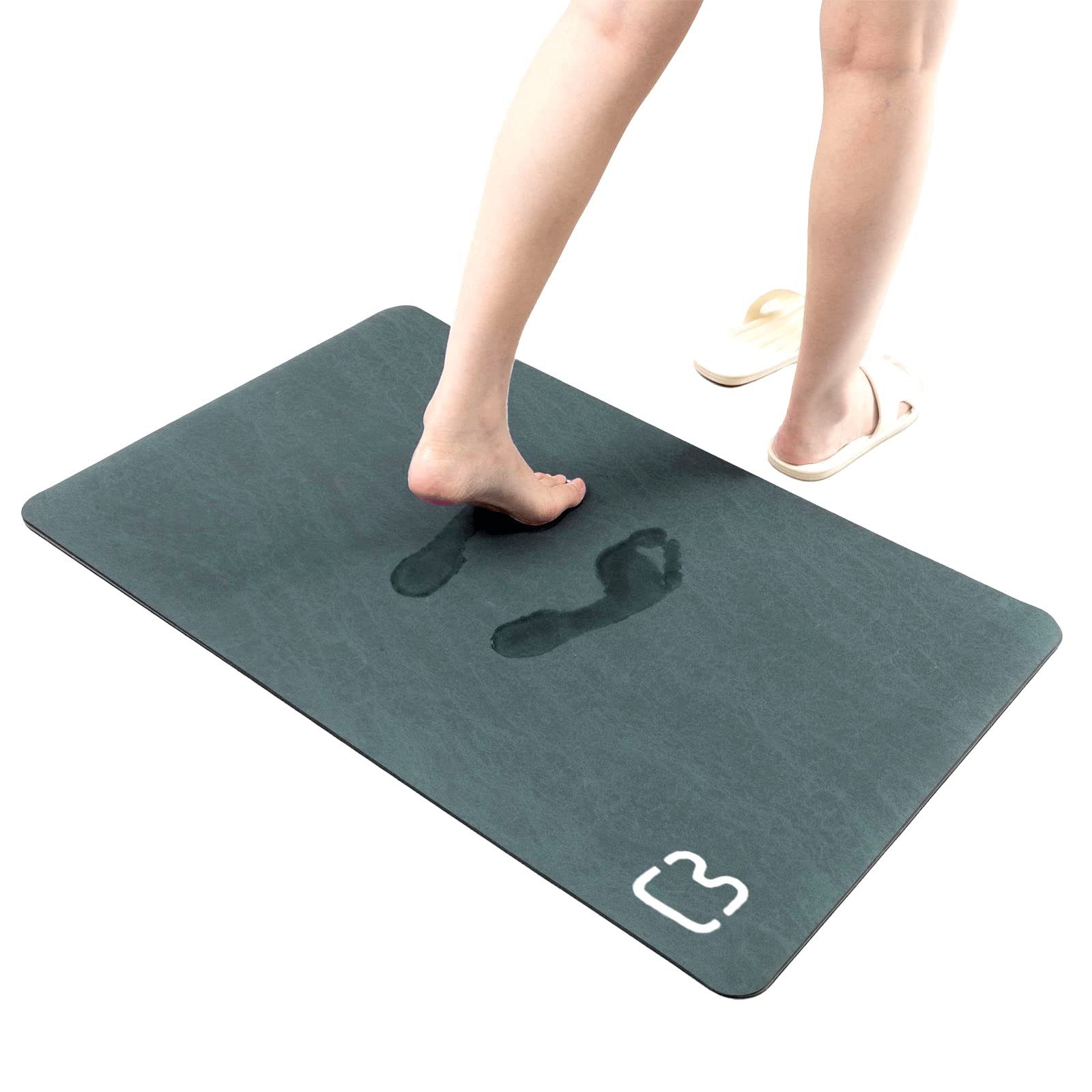 Diatomaceous Earth Bath mat Bathtub mat Fast Drying Non-Slip Shower Mat Bath Stone Mat Super Absorbent Bathroom Floor Mat, Machine Washable Small bathmat, Rectangle (15.7" x 23.6", Dark Green)