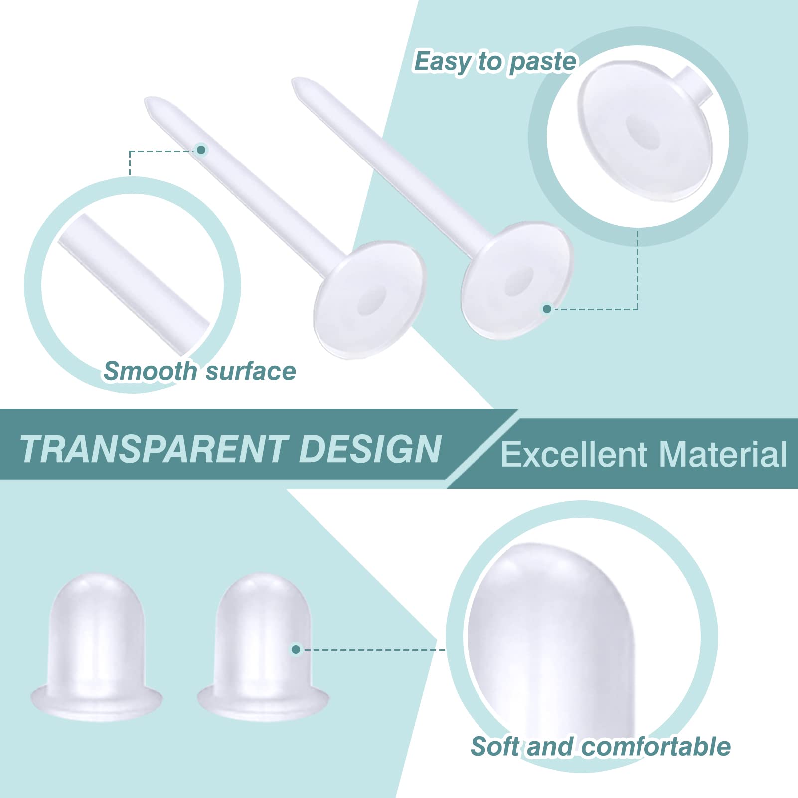 TOAOB 200 Pezzi Orecchini Piatto Base in Plastica 5x12 mm Chiusure Ferma Silicone Creazione Gioielli