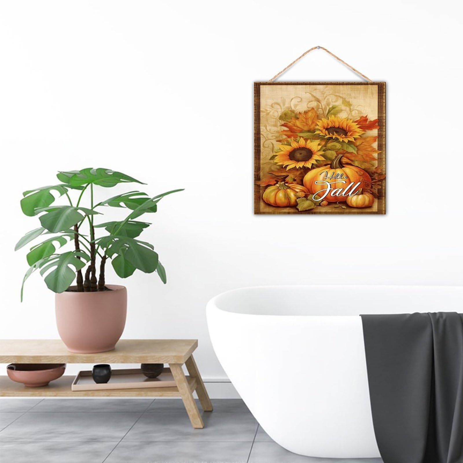 Hello Fall Holzschild-Deko-Set – Mit Büchern, Kürbis & Perlengirlande Für Herbst-Dekoration