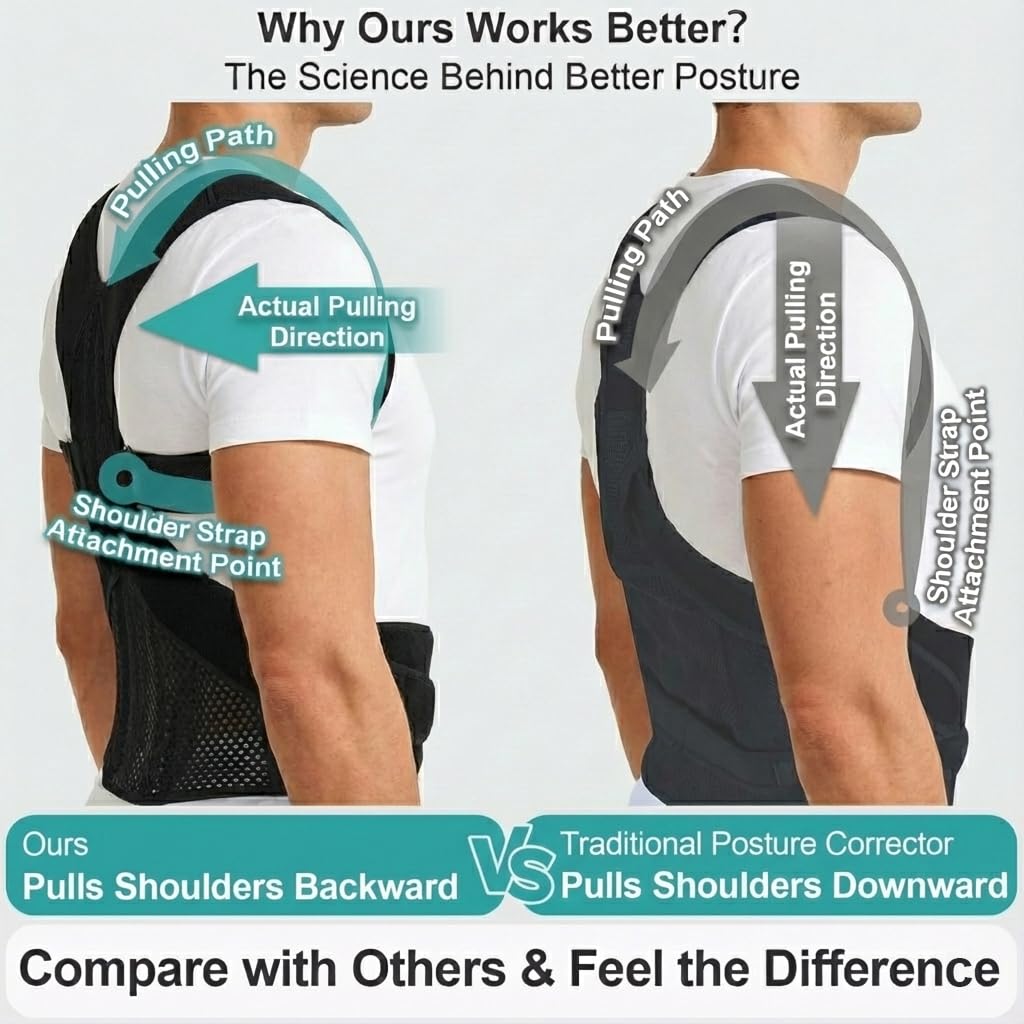 Full Back Posture Corrector for Women & Men – Pull-Back System Posture Brace – Wide Soft Straps, Breathable Mesh, Adjustable Support for Slouching, Rounded Shoulders & Upper Spine Pain Relief