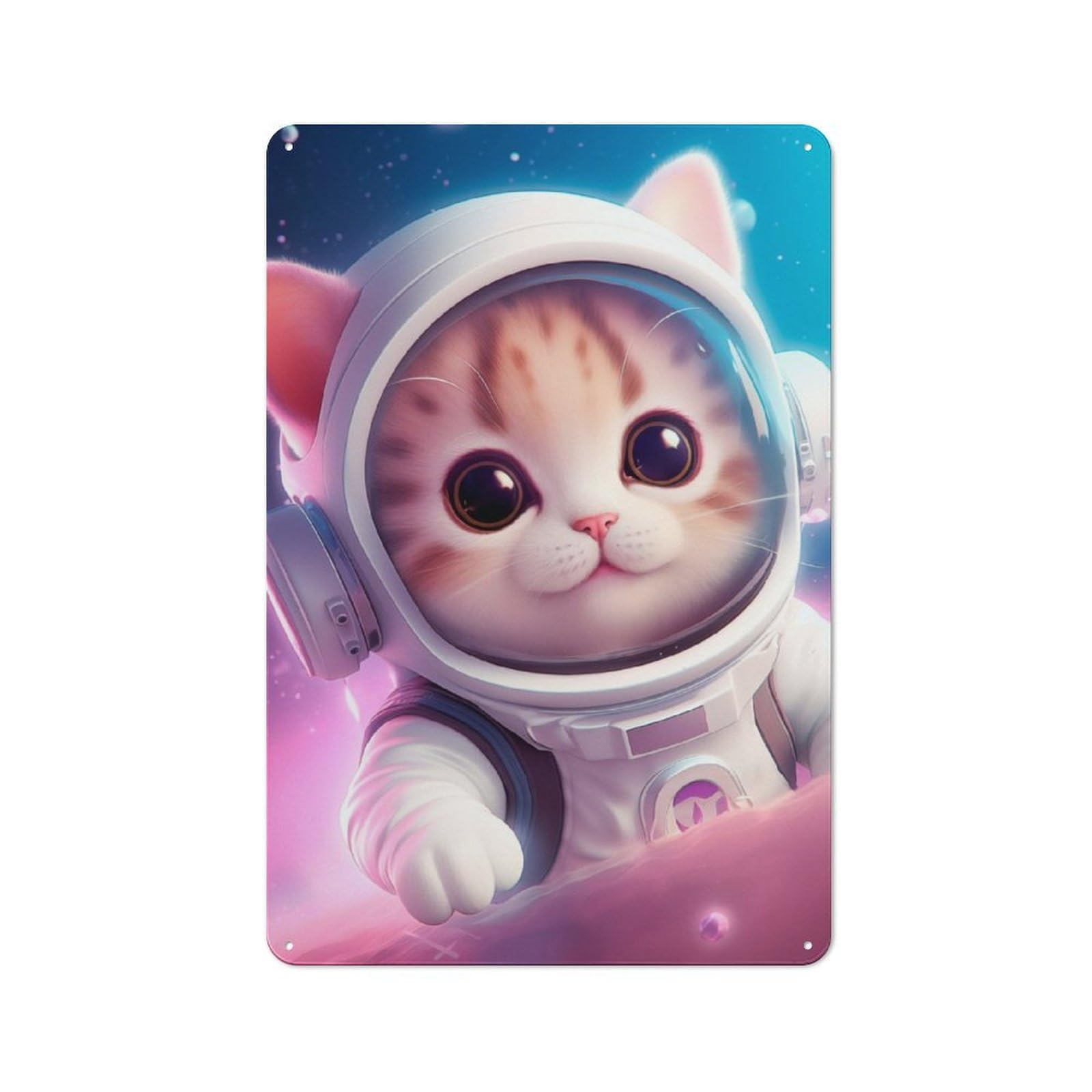 Junmoney Astronaut Baby Red Kitten Vintage Tin Sign 30X20cm For Garden Room Or Summerhouse, A Housewarming Gift For Outdoor-Room Decor Collectors
