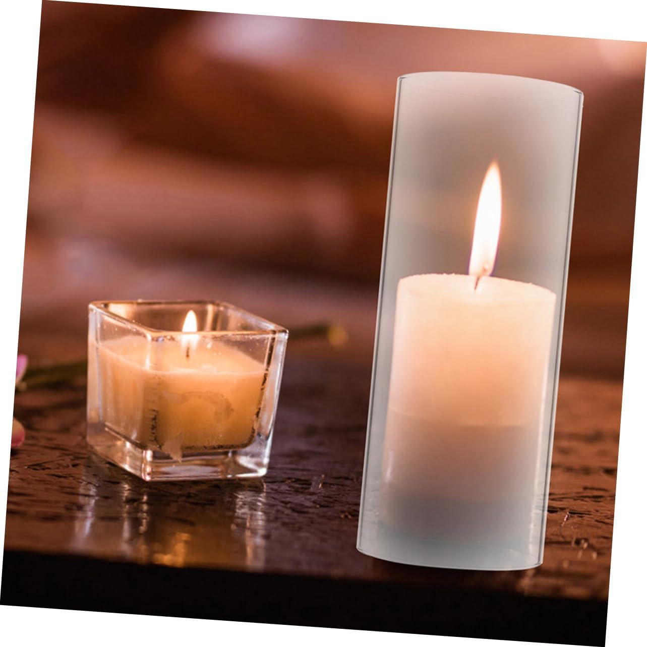 Cabilock Glass Candle Holder Tube Shade Cylindrical Candle Cover for Open Flame