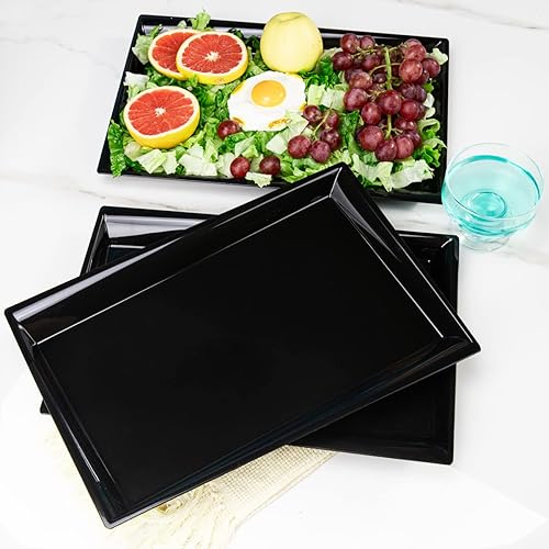 Miniatura 4 de Supernal Paquete de 12 bandejas de plástico negro para servir, bandejas de plástico de 15 x 10 pulgadas, bandeja de plástico de comida rápida,