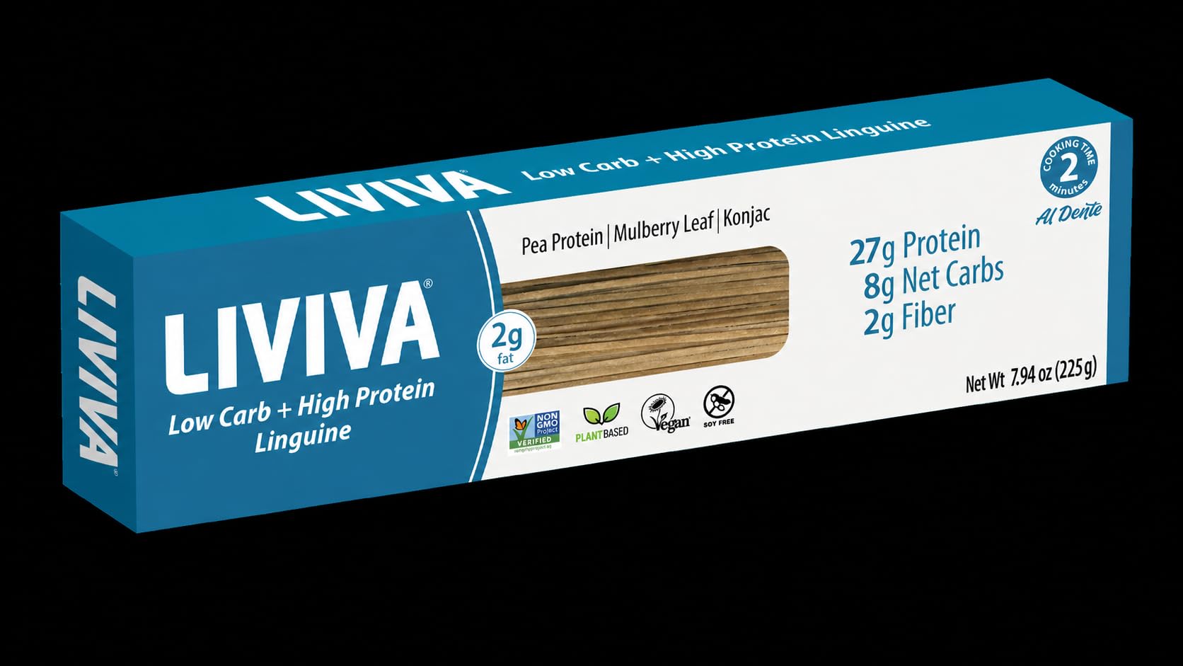 LIVIVA Pasta Value Pack (135 g Protein per Box) - Low Carb High Protein Pasta made from Pea Protein & Konjac Flour - 8g Net Carbs, Diabetic-Friendly - Ready to Eat in 3 – 4 mins – Taste like Healthy Al Dente Italian Pasta (6 Pack, Fettuccine) — view 3