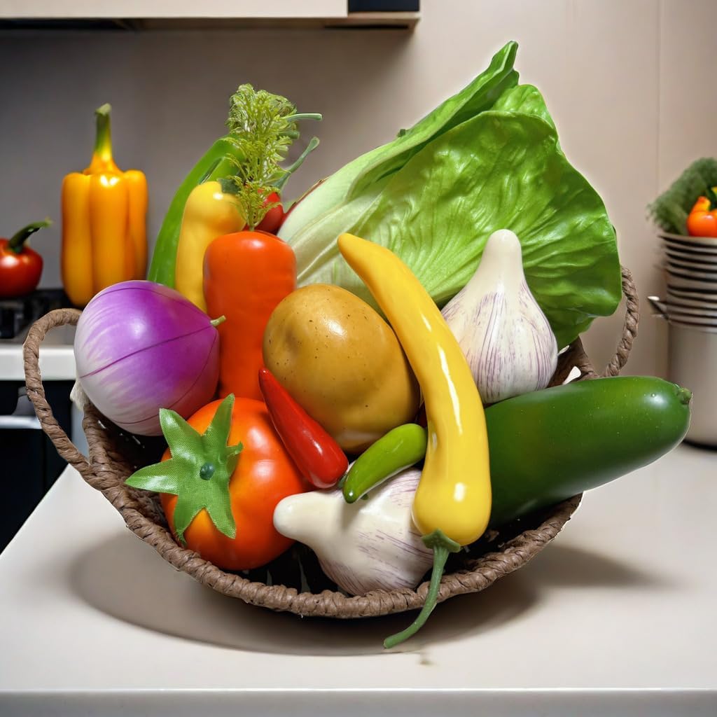 21pcs Realistic Artificial Fake Vegetables, Artificial Fake Lettuce and Varity Vegetables,Artificial Vegetables for Decoration, Home Kitchen Decor,PU Simulation