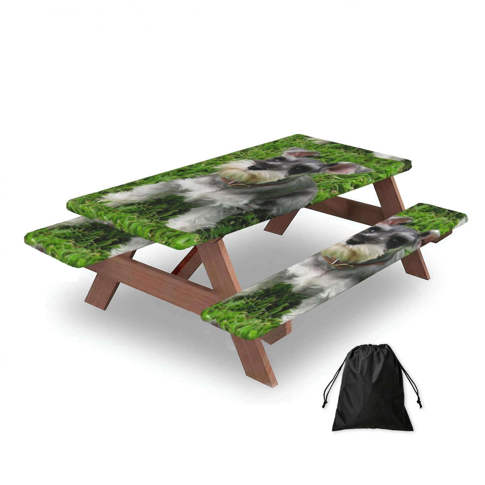 Dopklna As Picture Miniature Schnauzer, Picnic Table Cover With Bench Covers -Waterproof Elastic Fitted Tablecloth For Garden Camping Patio 76X152cm