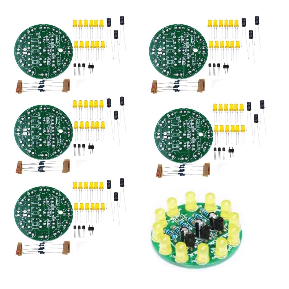5PCS DIY Electronic kit Set LED Round Water Light Making kit for Skill Training Soldering Practice Parts (Yellow)