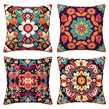 Rciokov Mexican Floral Set of 4 Pillow Covers 18x18 Inch, Cushion Case Outdoor Sofa Throw Pillows Cover Garden Pillow Covers for Couch Living Room Bed Indoors Home Decor