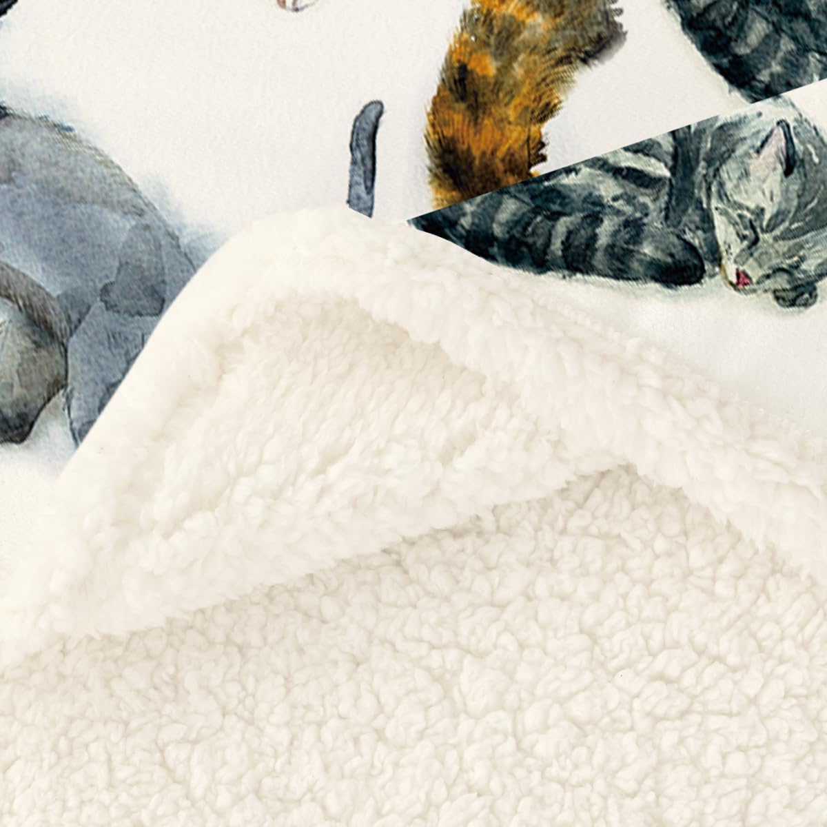 Sleepwish Colorful Cat Fleece Throw Blanket for Couch Chair Fuzzy Kitten Print Plush Sherpa Blanket Gifts for Cat Lovers Kids, Queen(90" X 90")