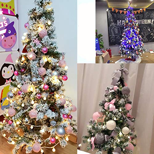 Dulplay Flocked Artificial Christmas Tree, With Lights Flocked Snow Tree Spruce Hinged Optical Fiber Tree Solid Metal Legs For、Hotel Window Decoration-Green 6Ft(180Cm) #TOP2