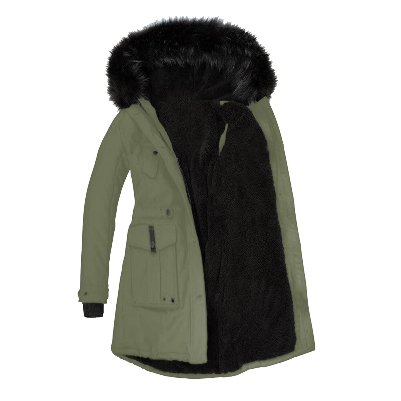 DeaAmyGline Winterjacke Damen Lang Winter Jacke Mantel Parka mit Fellkapuze Fleece Gefüttert Verdicken Warme Plüsch Futter Wintermantel Winterparka Fleecejacke Baumwolljacke Kapuzenjacke Daunenjacke