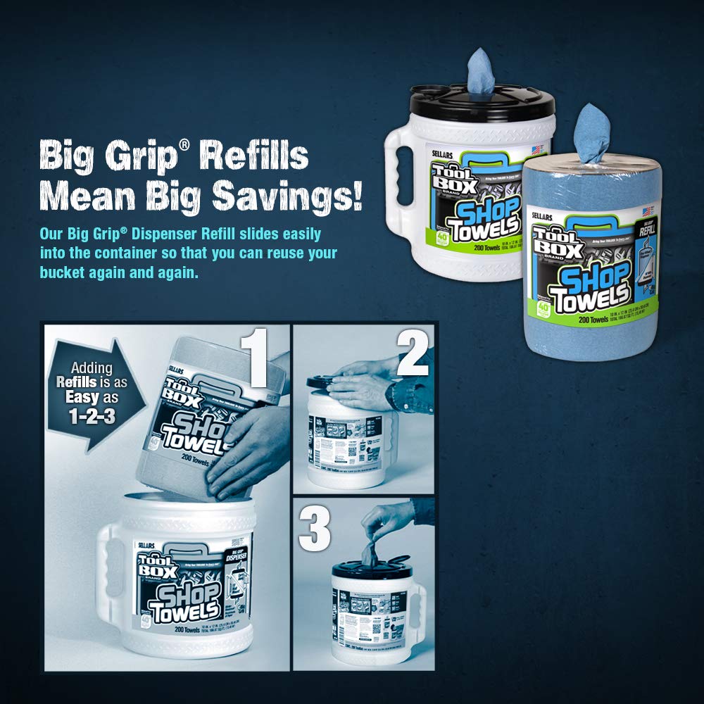 Sellars 55207 Toolbox Shop Towels Dispenser Refill, 12" Length x 10" Width, Blue (6 Rolls of 200 Sheets)