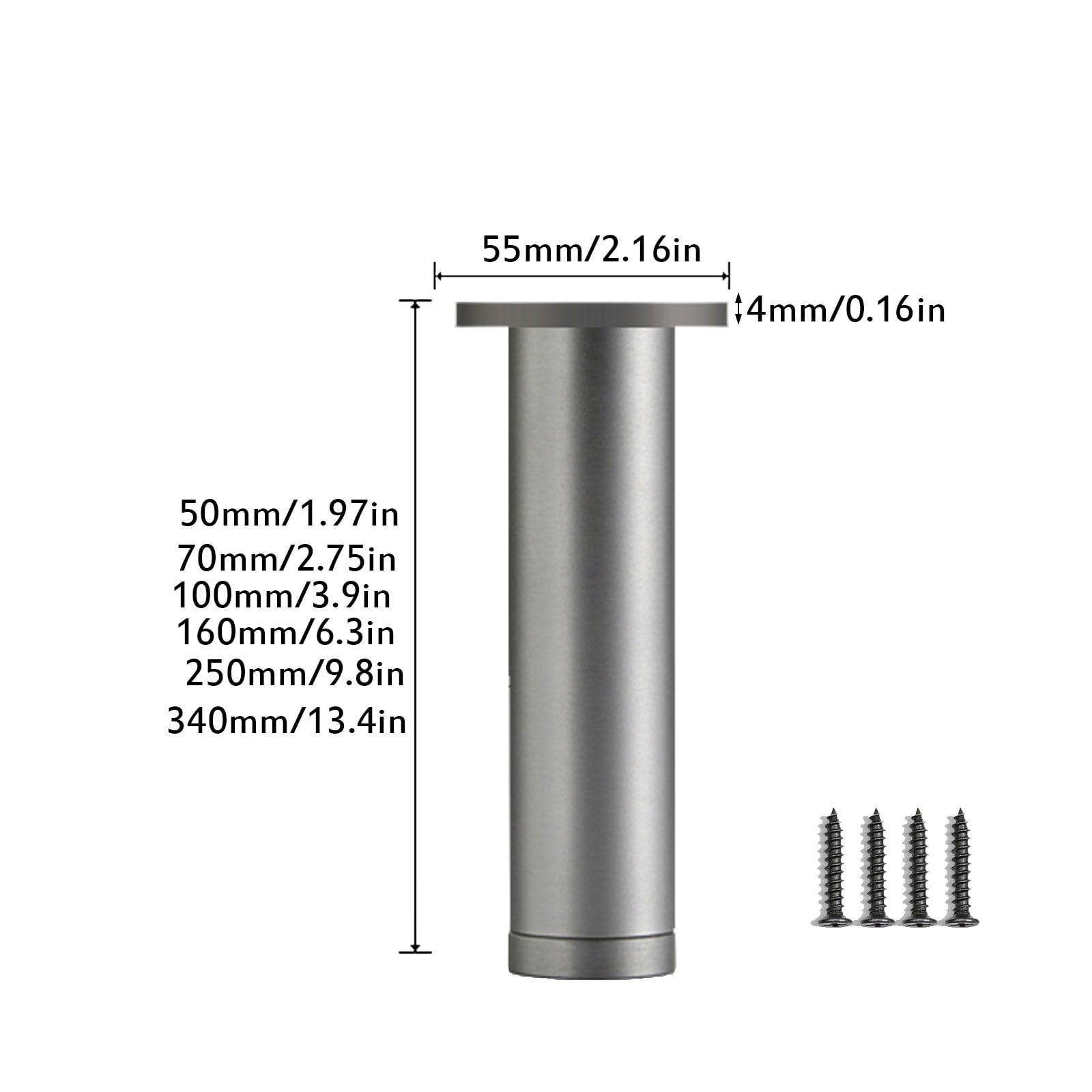 4 Pezzi di Gambe Regolabili in Lega di Alluminio per mobili, per tavoli, sedie, scrivanie, armadietti, Piedini di Supporto per divani Fai da Te (100 mm/3,9 Pollici Grigio)