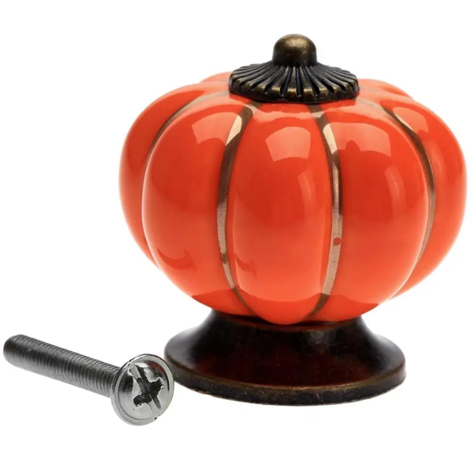 BIVOO 7 Color Ceramic Door Knob Vintage Pumpkin Cabinet Knobs and Handles Furniture Cabinet Drawer Cupboard Kitchen Pull Handle Knobs(Orange)