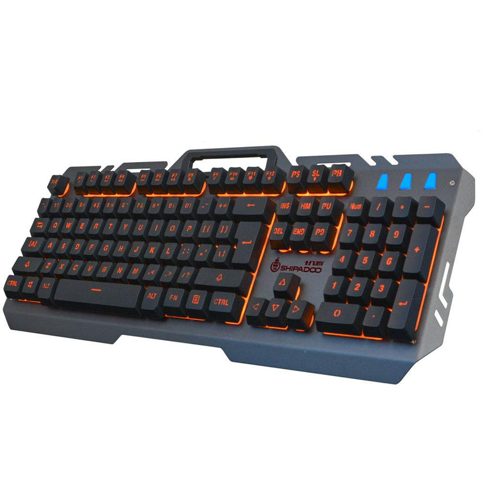 Tastiera cablata Retroilluminata a LED USB Tastiera da gioco ergonomica Gamer con supporto per telefono Nero/Arancione Retroilluminato