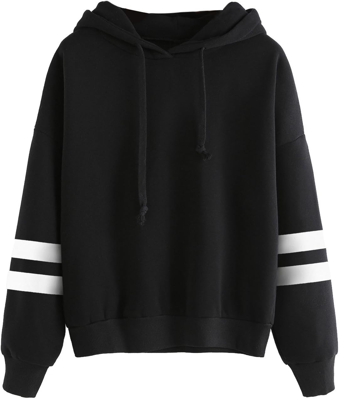 SweatyRocks Sweatshirt Pullover Fleece Drop Shoulder Striped Hoodie Small Black