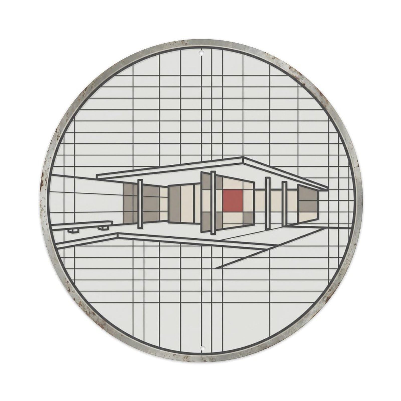 Barcelona Minimal Pavilion Travel Metal Tin Sign Plaque Wall Decor for Cafe, Club Bar, Office, Home Garden Round Metal Poster 8x8Inch