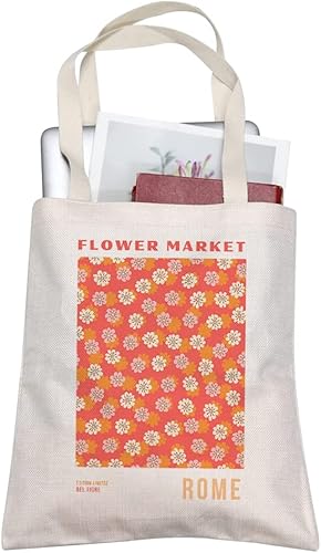 Bolsa de lona con diseño de flores, bonita y estética para el día de la madre, bolsa de algodón reutilizable para mujeres y profesores (2.1 x 14.2in)