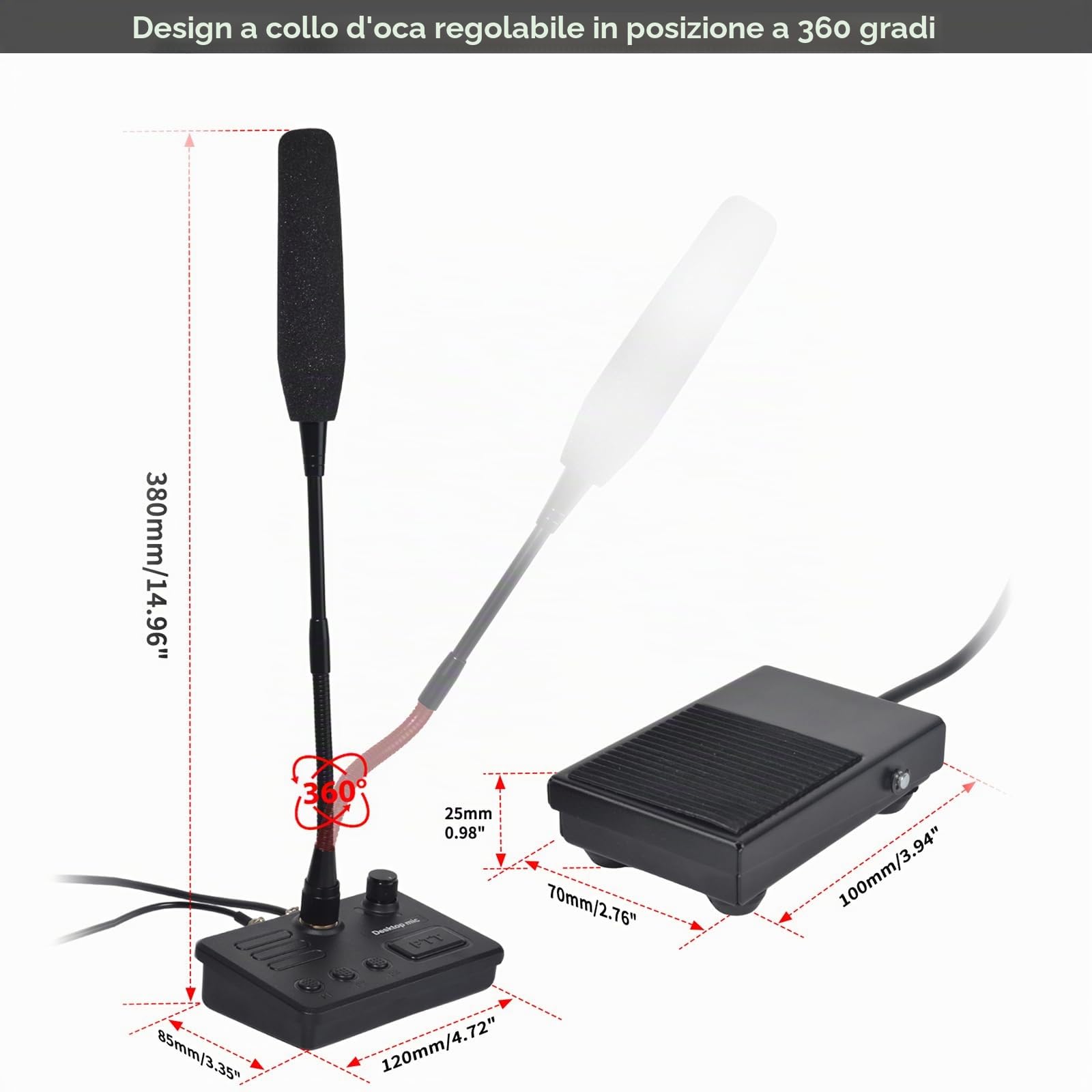 Microfono USB da tavolo con pedale PTT – Impostazioni personalizzabili