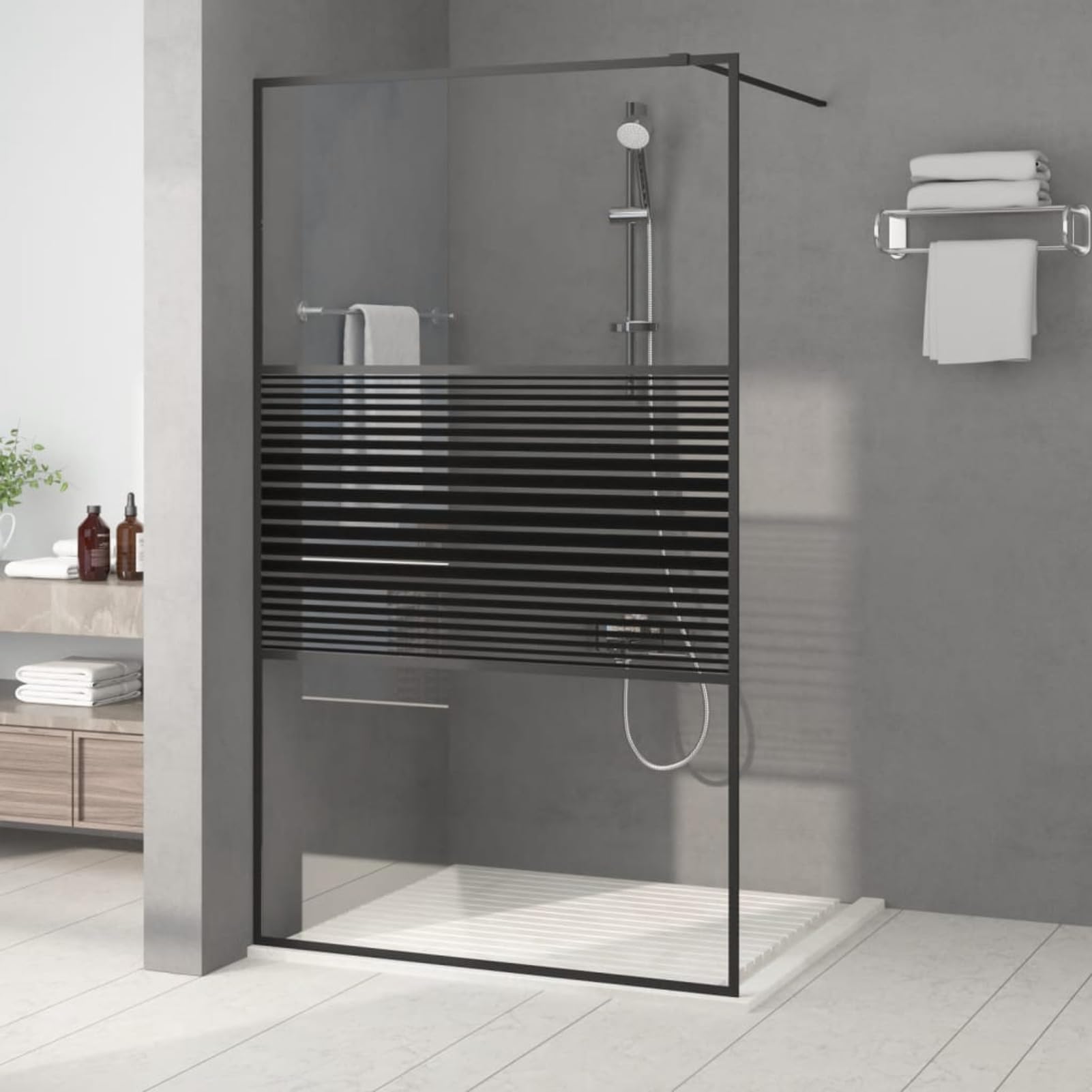 Mampara de Ducha Vidrio ESG Transparente Negro 115x195 cm Mampara Ducha Plegable