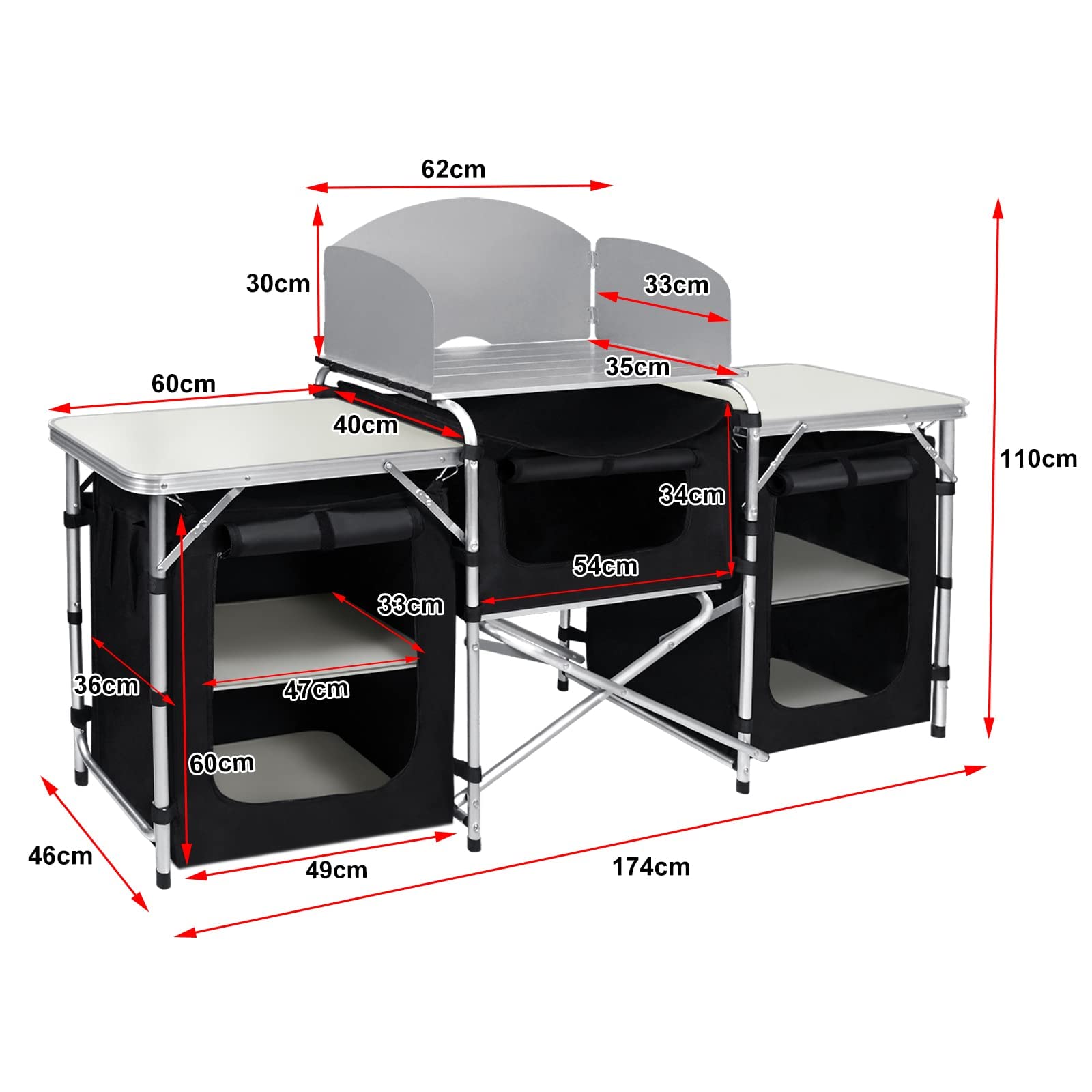 LZQ Armoire de camping pliable avec armature en aluminium, évier avec sac de transport, portable pour camping, jardin, balcon, fête, voyage (type A)